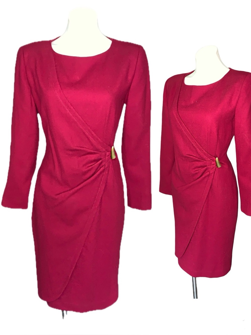 Vintage 100% Worsted Wool Dress USA Draped Sheath Dress Elegant